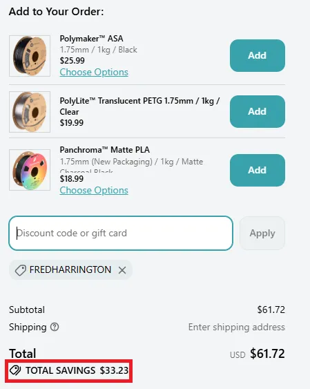 Polymaker 15% off coupon